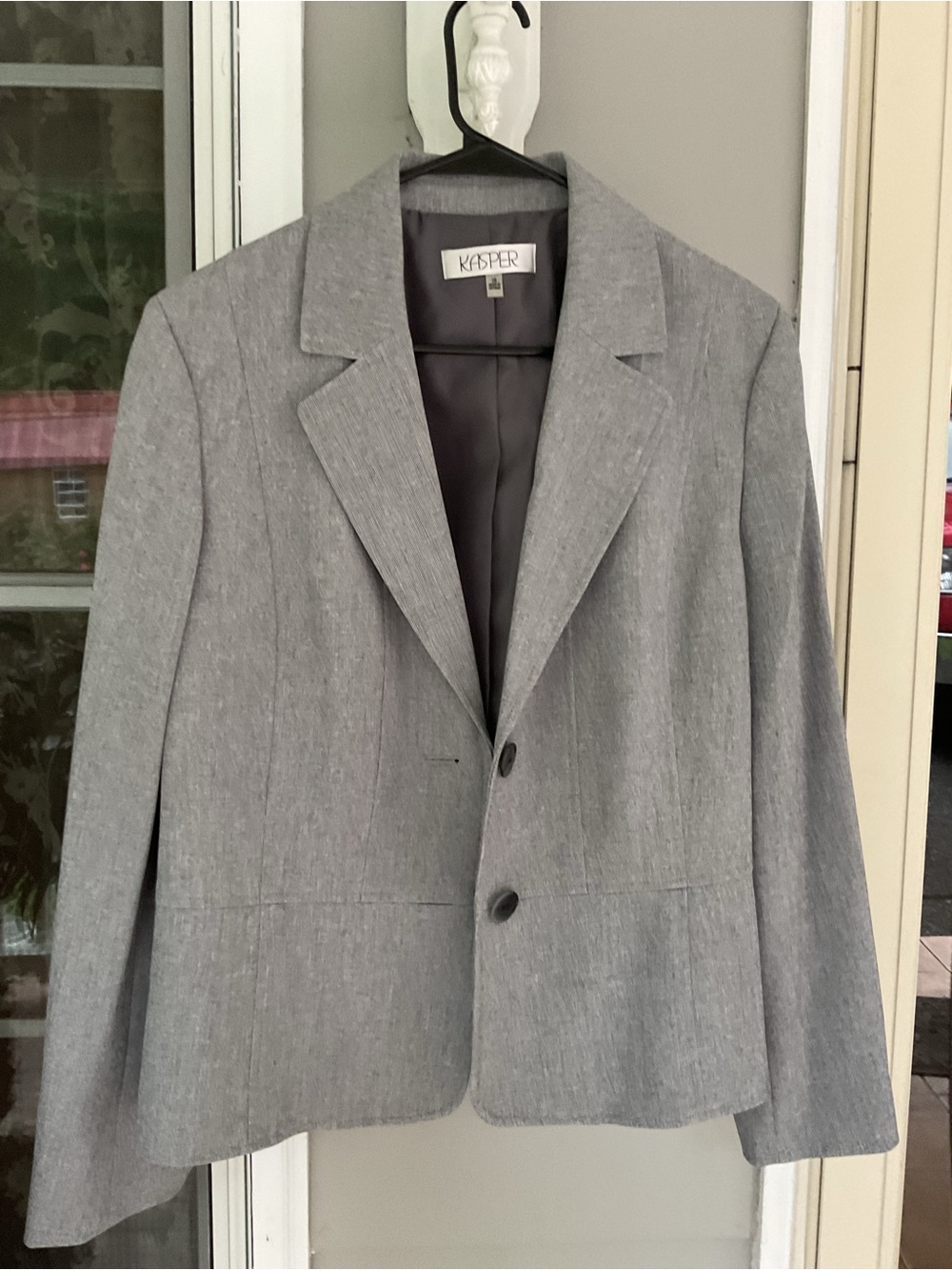 Kasper Gray Notch Lapel Single-Breasted Lined Blazer Size 16 Women Long Sleeve